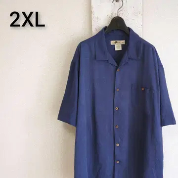 구제 의류 JOE MARLIN 반팔 레이온 셔츠 네이비 우드 버튼 2XL