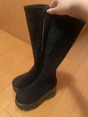 블랙 통굽 롱 부츠