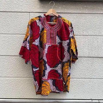 USED USA 구제 의류 아프리카 바틱 반팔 셔츠 올 패턴 빈티지