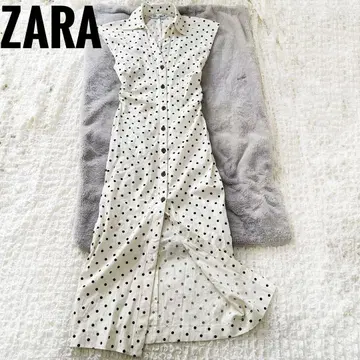 ZARA 자라 린넨 도트 프렌치 슬리브 롱 셔츠 원피스