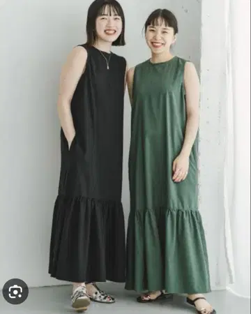 ITEMS URBAN RESEARCH 린넨 슬리브리스 원피스 그린