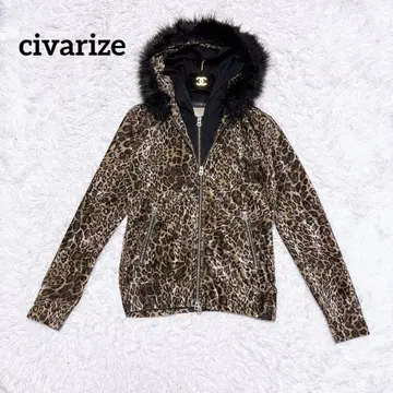 civarize 레오파드 무늬 레이어드 후드티 퍼 큐빅 십자가