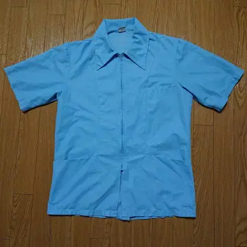 70s 반팔 워크 셔츠 풀 집업 탈론 지퍼 L 빈티지