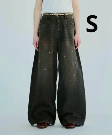 CAMPHOR WOOD 와이드 배기 오버다이 얼룩 가공 데님 S