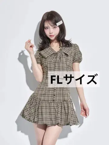 다리치 빅 리본 벌룬 체크 미니 원피스 FL