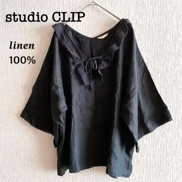 studio CLIP 플랜더스 린넨 블라우스 레이스 옷깃 린넨 100%