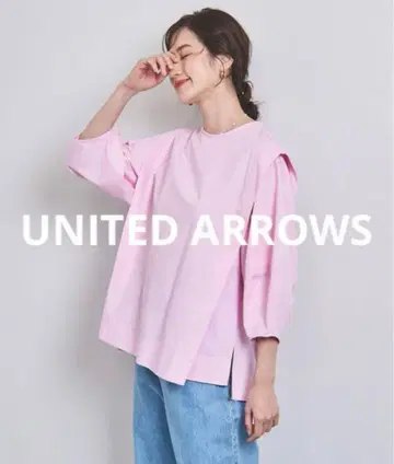 새상품 UNITED ARROWS 턱 퍼프 슬리브 블라우스 핑크 A 라인
