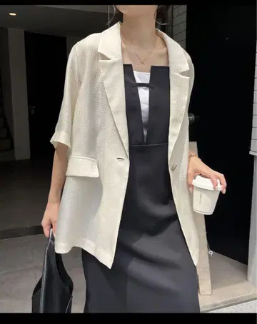 반팔 시어 셔츠 자켓 아이보리