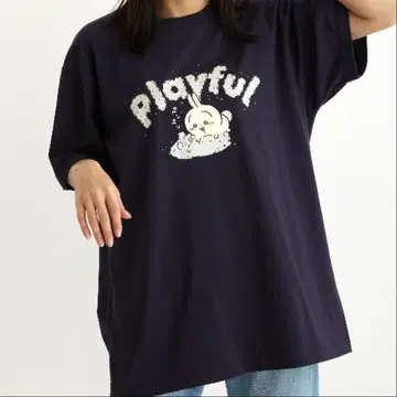 치이카와 (먼작귀) 토끼 T셔츠 토킹헤즈 playful 네이비 반팔