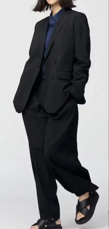 유니클로 c 감동 더블 자켓 릴랙스 핏 블랙 L