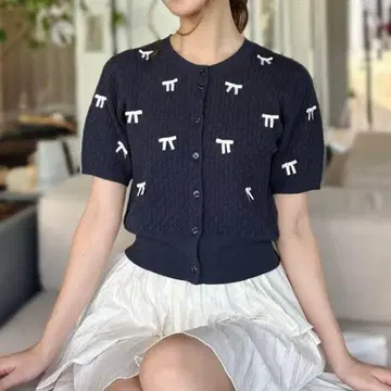 SNIDEL 스나이델 하프 슬리브 리본 가디건