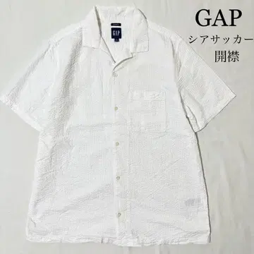 GAP 시어서커 원단 오픈 카라 셔츠 코튼 셔츠 화이트 셔츠 L