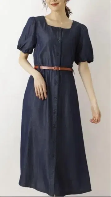 NATURAL BEAUTY BASIC 볼륨 슬리브 데님 원피스