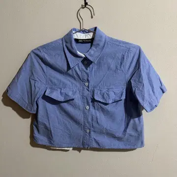 ZARA 파랑 숏 기장 반팔 셔츠