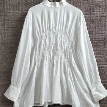 프론트 개더 블라우스 화이트 면100% 긴팔