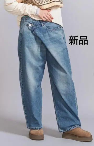 새상품 데미지 랩 와이드 데님 팬츠