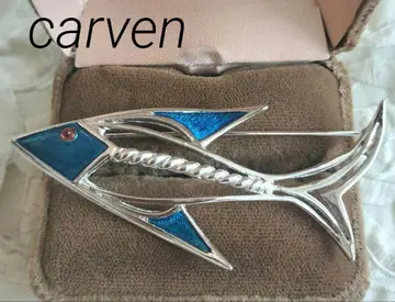 carven 실버 컬러 물고기 브로치 블루 에나멜