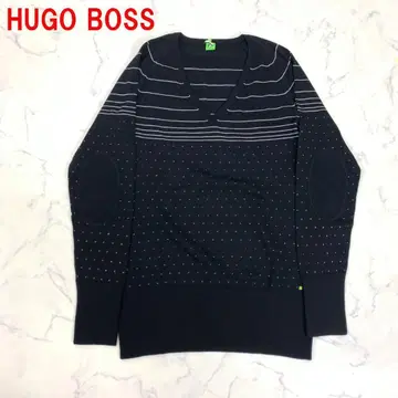 A4982 휴고보스 긴팔 니트 울 V넥 올 패턴 블랙 검정 M
