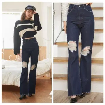 새상품 인기 완판 Darich 빈티지 데미지 플레어 데님 팬츠 S
