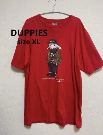 DUPPIES DUPPIES 티셔츠 양 로고 XL 빨간색 레드 구제 의류