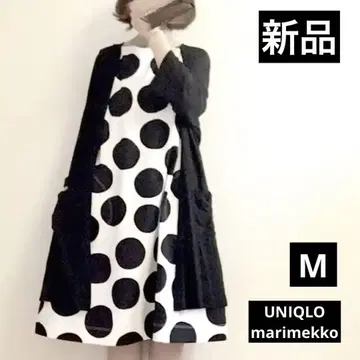 새상품 유니클로 마리메꼬 도트 원피스 M 콜라보 블랙 화이트