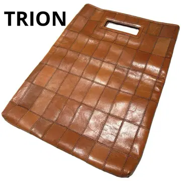 TRION 천연 가죽 클러치백 토트 카멜 패치워크 가죽 A4