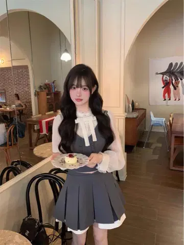 그레이 스커트 셋업 리본 포함 3개 세트