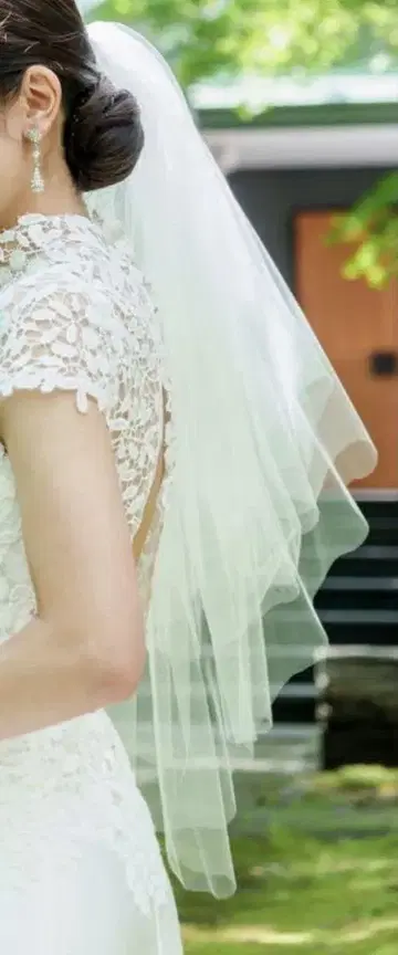 화이트 레이스 롱 웨딩 베일 브라이덜