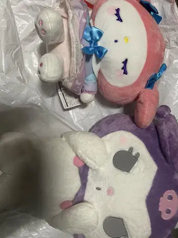 봉제 인형 세트 핑크 보라색 리본 포함