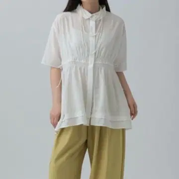 LEPSIM 렙심 허리 셔링 5부 소매 블라우스