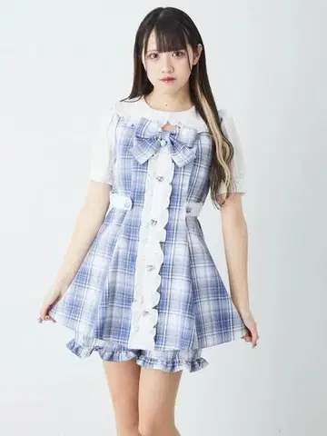 앙크루즈 체크 프릴 콤비네존