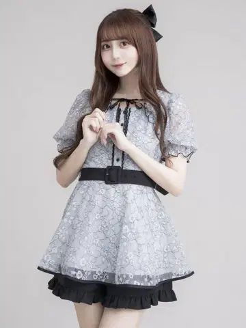 pium 레이스 케이프 프릴 셋업 블루 그레이