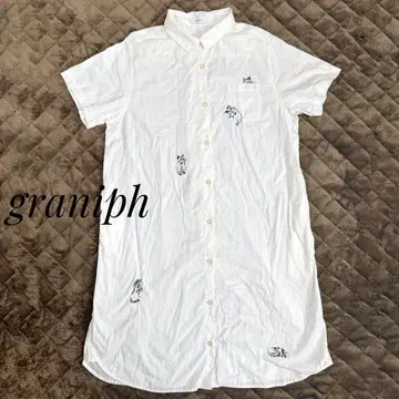 graniph 반팔 셔츠 원피스 고양이 자수
