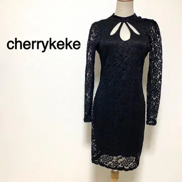 cherrykeke 블랙 컬러 전체 레이스 디자인 홀더 넥 드레스
