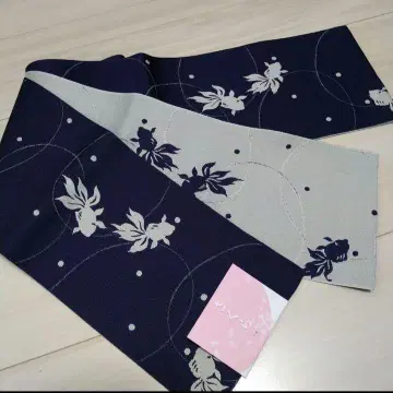 새상품 일본제! 리버서블 다크 네이비 x 그레이 금붕어 반폭 오비