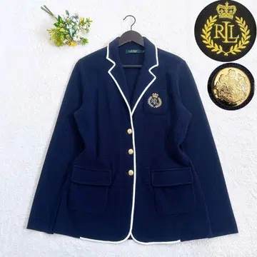 LAUREN RALPH LAUREN 니트 자켓 로고 자수 골드 버튼 M