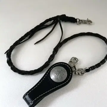 가죽 지갑 루프 체인 블랙 가죽 뜨개질