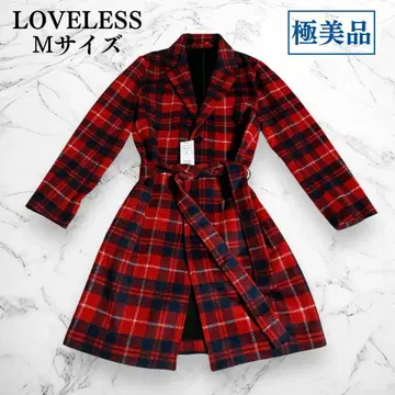 LOVELESS 타탄 체크 가운 코트 체스터 코트 레드 M