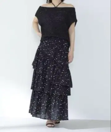 [ natural beauty basic ] 프릴 블랙 롱 스커트