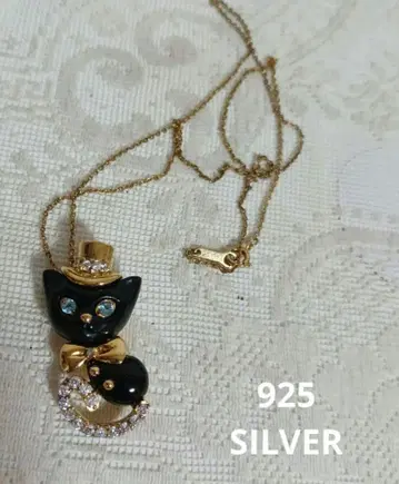 검은 고양이 디자인 SILVER 925 목걸이/브로치