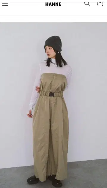 HANNE 베이지 와이드 오버롤 허리 벨트 포함