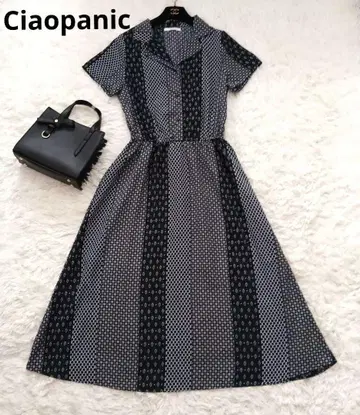 Ciaopanic 반팔 롱 원피스 네이비 기하학 패턴