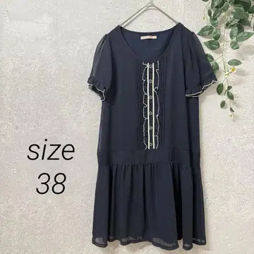 핀턱 절개 디자인 프릴 반팔 원피스 다크 네이비 안감 부착