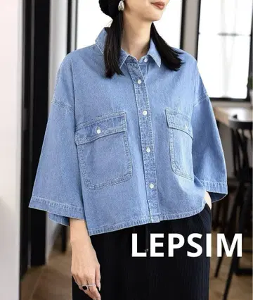 LEPSIM 모듬 데님 5부 소매 셔츠 인디고 블루 [새상품]
