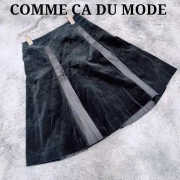 COMME CA DU MODE 벨로아 스커트 플리츠풍 블랙 S 상당