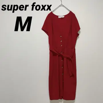 superfoxx [ M ] 원피스 빨간색 버튼 V넥 버튼 다운 리본