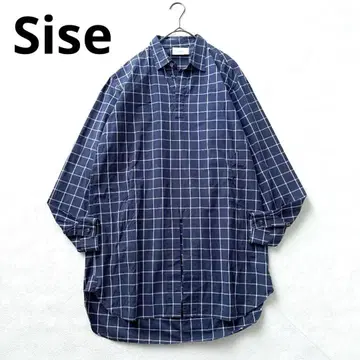 시세 Sise 풀오버 롱 셔츠 긴팔 네이비 체크 일본제 S