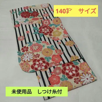 유카타 [미사용품] 140cm 사이즈 스트라이프 꽃무늬