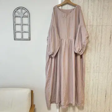 작가 핸드메이드 원피스 내추럴 린넨 더스티 핑크