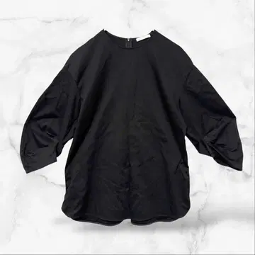 띠어리 럭스 7부 소매 코튼 티셔츠 블랙 U넥 루즈핏 (38/M)